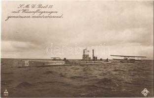 S.M. U.Boot 15 mit Wasserflugzeugen gemeinsam manöverierend. Kaiserliche Marine / German Navy submarine and seaplanes (hydroplanes) (Rb)