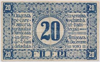 Románia / Temesvár 1919. 20f T:III ly.
Romania / Timisoara 1919. 20 Fileri C:F hole