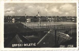 1936 Militics, Srpski Miletic; látkép, fahíd, templomok / general view, wooden bridge, churches. photo (EK)