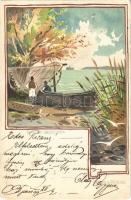 1899 Balatoni halásztanya. Hameau de Pecheurs de Balaton, Bruchsteiner és fia litho (EB)
