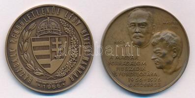 1966. "Hazádnak rendületlenül légy híve ó magyar - Numismatica Hungarica / Budapest 1956" Br emlékérem (38,5mm) + 1976. "A Magyar Forradalom évfordulójára - Nagy Imre, Maléter Pál / In honour to the Hungarian Revolution Oktober 23. 1956" Br emlékérem (38,5mm) T:1-