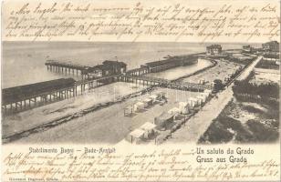 1902 Grado, Stabilimento Bagni, Bade-Anstalt, Un saluto da Grado Gruss / coast