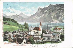 Ebensee vom Calvarienberg / general view, church, lake (small tear)