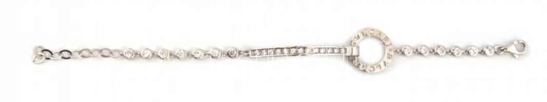 Ezüst(Ag) kövekkel kirakott karkötő, állítható hosszúság, Bulgari jelzéssel, h: 15-19 cm, bruttó: 12...