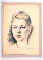 Faragó jelzéssel: Női portré. Szén, papír, 38×28 cm
