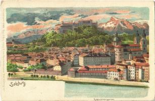 1900 Salzburg, Kapuzinergarten / general view, Aquarellkarte N.5100. Regel & Krug, litho (EK)