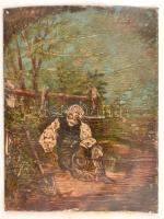 Jelzés nélkül: Pihenő férfi.Olaj, papír, üvegezett keretben, 8,5×6 cm