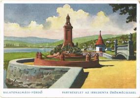 1935 Balatonaálmádi-fürdő, part az irredenta örökmécsessel