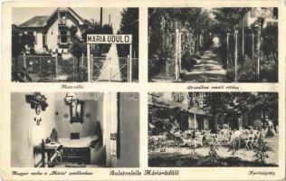 Balatonlelle, Mária üdülő, Mucc villa, Magyar szoba Mária pavilonban, strandhoz vezető sétány, kerthelyiség