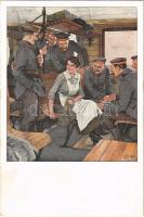1916 Urlaubsfahrt / WWI German military art postcard. Heffe & Becker Nr. 13. Kriegspostkarten s: B. Wennerberg + K.u.K. Infanterieregiment 1. Feldbataillon K.u.K. Feldpostamt 376