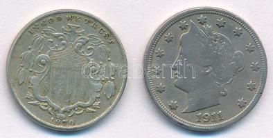 Amerikai Egyesült Államok 1870. 5c Cu-Ni + 1911. 10c Cu-Ni T:2,3
USA 1870. 5 Cents Cu-Ni + 1911. 10...