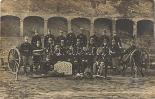 1908 Osztrák-magyar katonák csoportképe ágyúkkal / Austro-Hungarian K.u.K. military, soldiers with cannons. photo (EK)