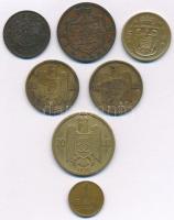 Románia 1879. 2b Cu "I. Károly" + 1884. 5b Cu "I. Károly" + 1930. 5L Ni-sárgaréz...