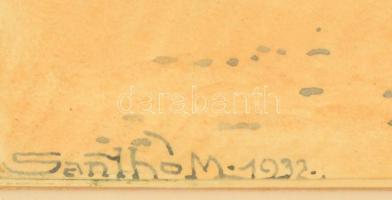 Santhó M. jelzéssel: Napfényes udvar, akvarell, papír, jelzett, üvegezett keretben, 34,4x24,6 cm