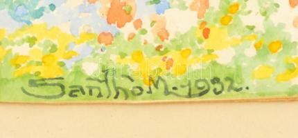 Santhó M. jelzéssel: Kastély, akvarell, papír, jelzett, üvegezett keretben, 24,5x34,5 cm