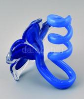 Muránoi fújt virágszál, anyagában színezett, apró karcolásokkal, jelzett (Lavorazione) 11×17 cm