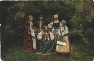 Prázsmár, Tartlau, Prejmer; szász viselet. Vasúti levelezőlapárusítás / Saxon folklore (EK)
