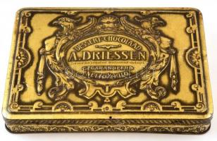 A. Driessen Dessert Chocolaad, modern fém holland csokoládés doboz, kopásnyomokkal, 18x25x3,5 cm