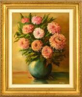 Verebélyi Tibor (?-): Virágcsendélet, olaj, farost, jelzett, keretben, 44x55 cm