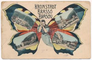 1913 Brassó, Kronstadt, Brasov; Szecessziós pillangós hölgy montázs művészlap / Art Nouveau montage with butterfly lady (fa)