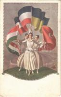 Központi Hatalmak zászlói / WWI Flags of the Central Powers, propaganda. Rotes Kreuz Kriegshilfsbüro Nr. 217. (EM)