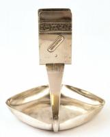 Alpakka gyufatartó és hamuzó tálka, "Pátria kávéház" felirattal, m:14 cm