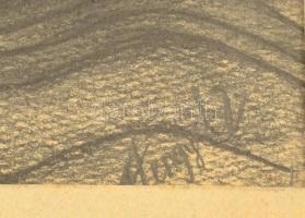 Lengyel jelzéssel: Rabbi, ceruza, papír, foltos, üvegezett keretben, 67x35 cm