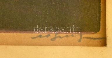 Olvashatatlan (orosz) jelzéssel: Erdőrészlet, színes fametszet, papír, sérült üvegezett keretben, 24...