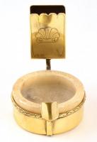 Réz hamuzó gyufatartóval, alabástrommal, m: 11 cm, 14,5×7,5 cm