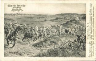 1914 Kriegsbildkarte Nr. 2. Eine Episode aus der siegreichen Schlacht bei Zamosc: Fünfzig unserer Geschütze fahren im Galopp über die Infanterielinie vor und überschütten den Feind mit einem ihn vernichtenden Geschoßhagel. Kriegshilfsbüro / WWI Austro-Hungarian K.u.K. and German military art postcard. An episode from the victorious Battle of Zamosc (Poland): Fifty of our guns gallop across the infantry line, overpowering the enemy with a crushing hail of bullets