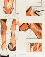 Kun Sarolta (1990- ): Lovas kompozíció. Vegyes technika, papír, jelzett, felcsavarva, 49,5×40 cm