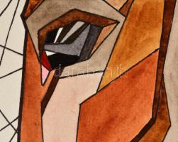 Kun Sarolta (1990- ): Lovas kompozíció. Vegyes technika, papír, jelzett, felcsavarva, 49,5×40 cm