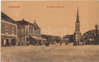 1909 Érsekújvár, Nové Zámky; Kossuth Lajos tér, templom, Leuchter Izidor üzlete / square, shops, church (EK)