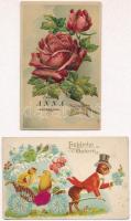 17 db RÉGI húsvéti üdvözlő képeslap: lithok, dombornyomottak / 17 pre-1945 Easter greeting motive po...