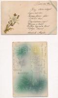 11 db RÉGI hosszúcímzéses üdvözlő képeslap: lithok, dombornyomottak / 11 pre-1904 greeting motive po...