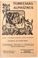 1913 Turistaság és Alpinizmus. III. évf. XII. füzet. 1913. jun. 15. Szerk.: Dr. Vigyázó János. Fekete-fehér fotókkal. Korabeli reklámokkal. Félvászon-kötésben, kissé kopott borítóval, de belül jó állapotban.