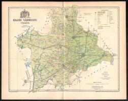 1894 Hajdú vármegye térképe, tervezete: Gönczy Pál, készült: Posner Károly Lajos és Fia térképészeti műintézetében, hajtott, 30×24 cm