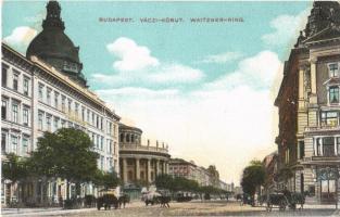 1910 Budapest VI. Váci körút (Bajcsy Zsilinszky út), villamosok, Bazilika, üzletek (EK)