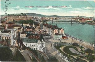 1912 Budapest I. Dunai látkép, Gellért szobor, Tabán, Döbrentei tér, Purgo üzlet