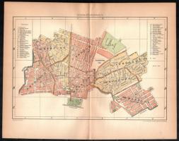 1890 Hódmezővásárhely térképe, kiadja: Pallas Részvénytársaság Nyomdája, 24×30 cm