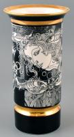 Hollóházi Szász Endre által tervezett mintával díszített porcelán váza, matricás, jelzett, kis kopásnyomokkal, m: 26 cm