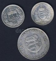 1915. 1K Ag + 1939. 1P Ag + 1947. 5Ft Ag "Kossuth" T:2,3 3klf db Ag!