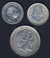 1915. 1K Ag + 1939. 1P Ag + 1947. 5Ft Ag "Kossuth" T:2,3 3klf db Ag!