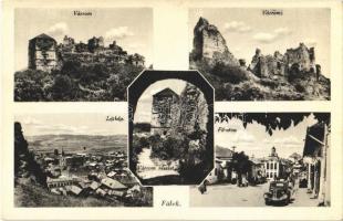 Fülek, Filakovo; vár, látkép, Fő utca, automobil / Filakovsky hrad / castle ruins, general view, main street, automobile