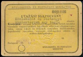 1950 Közlekedés- és Postaügyi Miniszter által kiállított utazási igazolvány