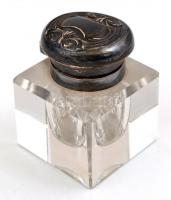 Ezüst (Ag) nyelű és tetejű toll és tintatartó szett, eredeti dobozában, jelzett, h:17 cm, 4×4 cm