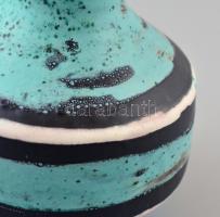 Gorka Lívia (1925-2011): Zöld csíkos váza. Festett mázas kerámia, jelzett, repedéssel, m:13,5 cm