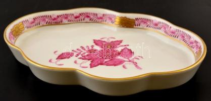 Herendi Apponyi mintás porcelán tálka, kézzel festett, jelzett, hibátlan, 9x13x1,5 cm