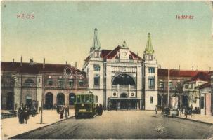 1925 Pécs, Indóház, Vasútállomás, villamos megállóhely (EK)