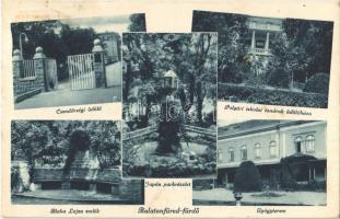 1936 Balatonfüred, Csendőrségi üdülő, Polgári iskolai tanárok üdülőháza, Blaha Lujza emlékmű, Japán park, Gyógyterem (fl)